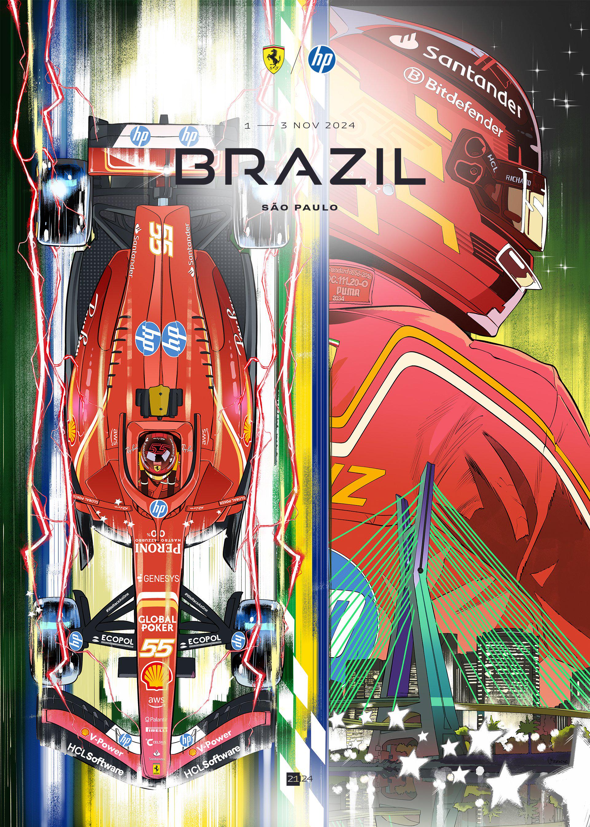 Ferrari 2024 Brazil Grand Prix cover art poster — part of full season set